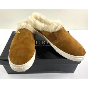 Lauren Ralph Lauren Fur Lined Suede Camel Color Mule Size 6B